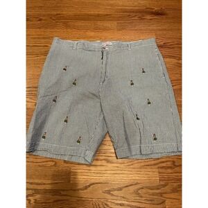 Barry Bricken Men's Seersucker Shorts Hula Girl Print Embroidered Blue Size 42